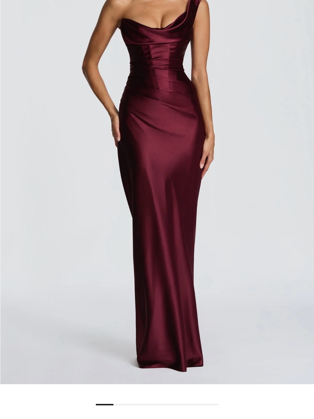 One-Shoulder Burgundy Satin Maxi Dress
